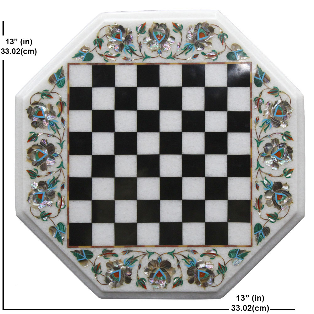 Marble Inlay Chess Table Top With Black Onyx Box - Artefactindia
